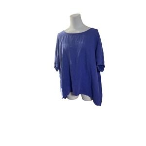 3X Linen Tunic Top Purple Oversized Boxy‎ Lagenlook Artsy Boho Plus